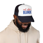 Red, White & Blonde Trucker Hat — Patriotic Blonde Foam Trucker Hat
