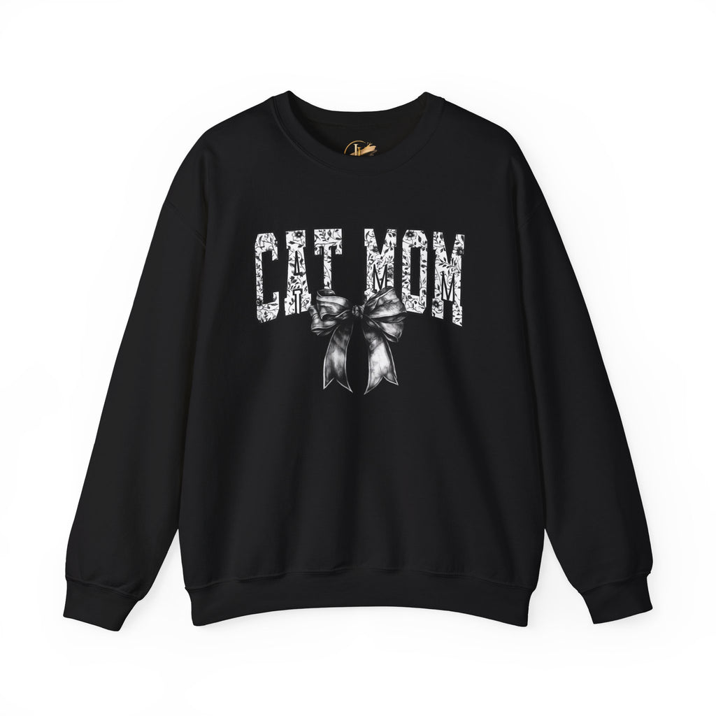 Cat Mom Crewneck Sweatshirt — Floral Lettering with Bow