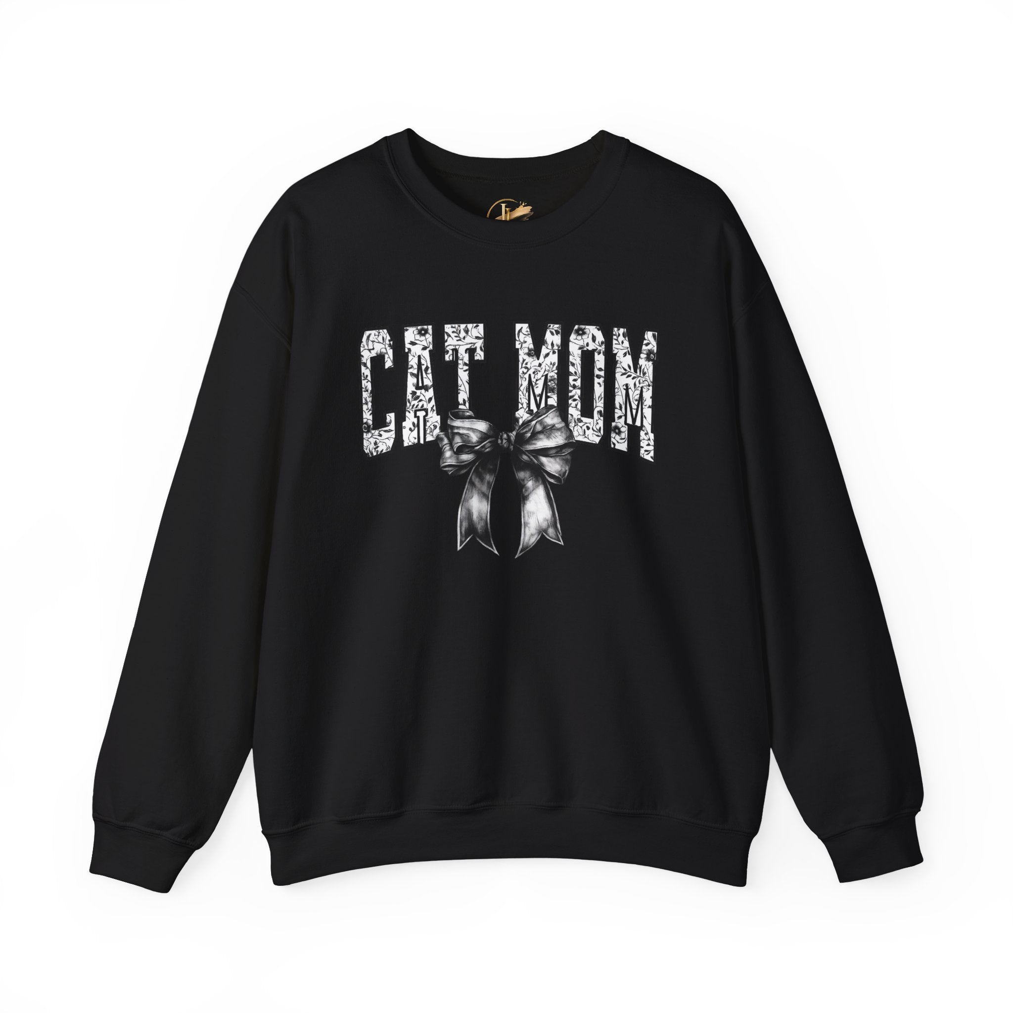 Cat Mom Crewneck Sweatshirt — Floral Lettering with Bow