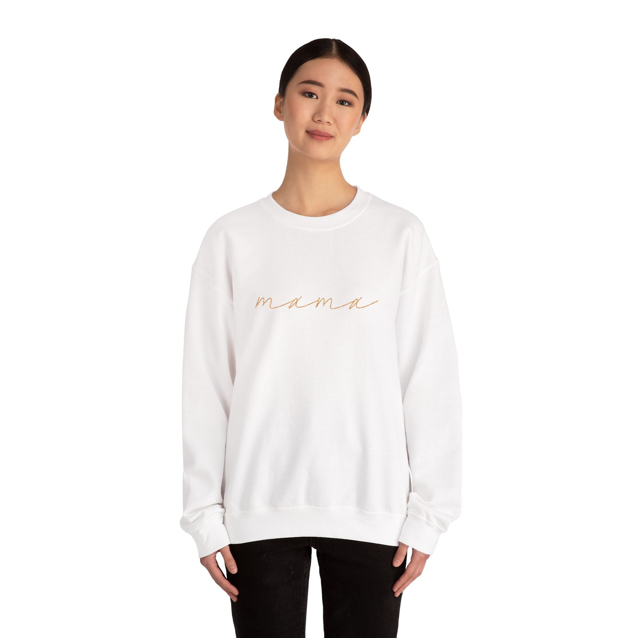 Mama Embroidery Crewneck Sweatshirt — Minimal Rose Gold Script