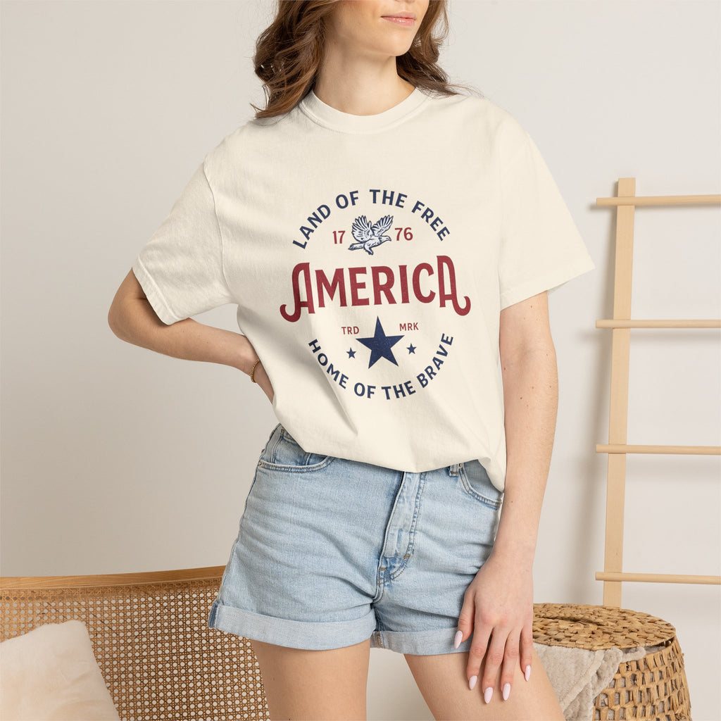 America Land of the Free Graphic T-Shirt — Patriotic 1776 Home of the Brave Tee