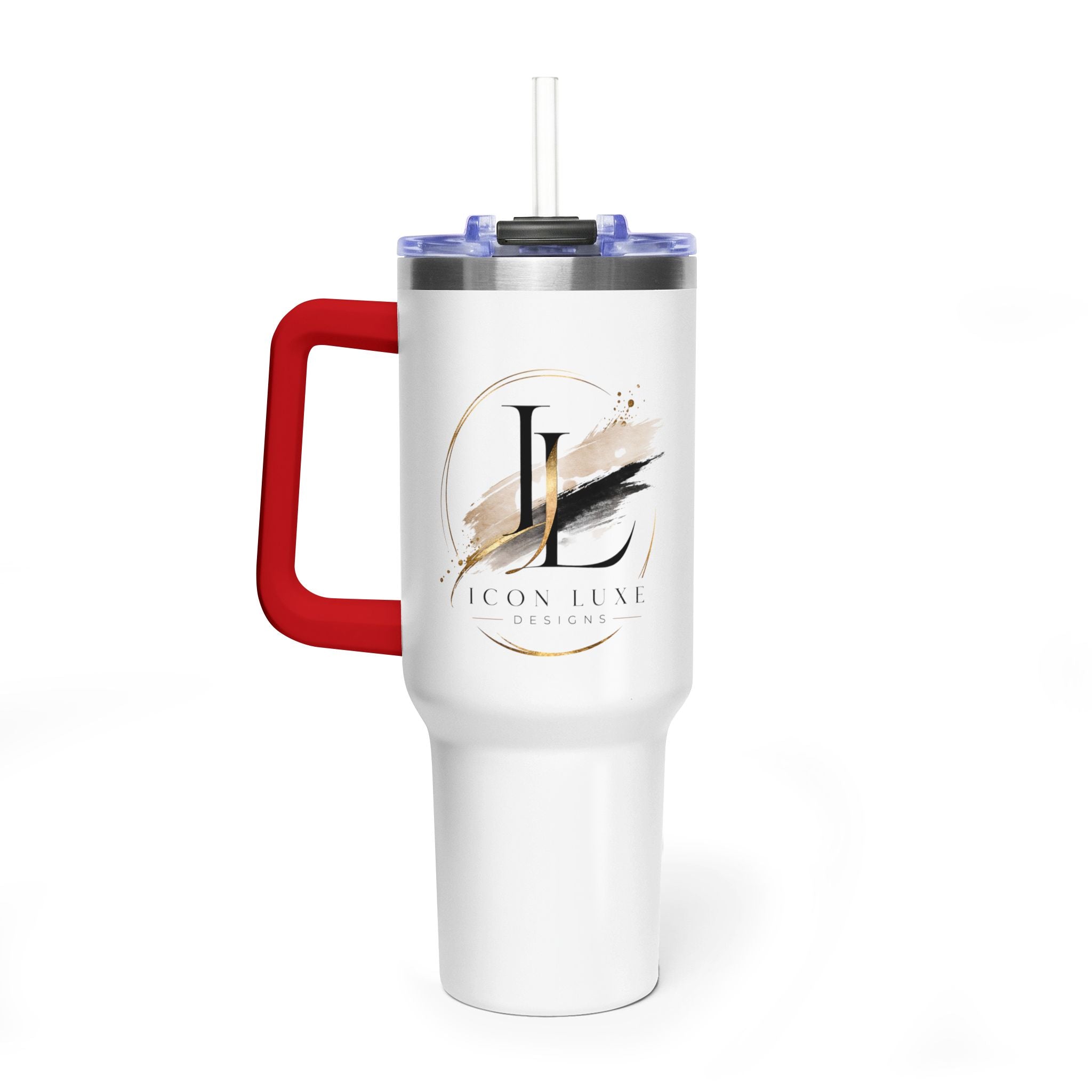 Custom 40oz Vacuum Tumbler – White Tumbler with colorful handle