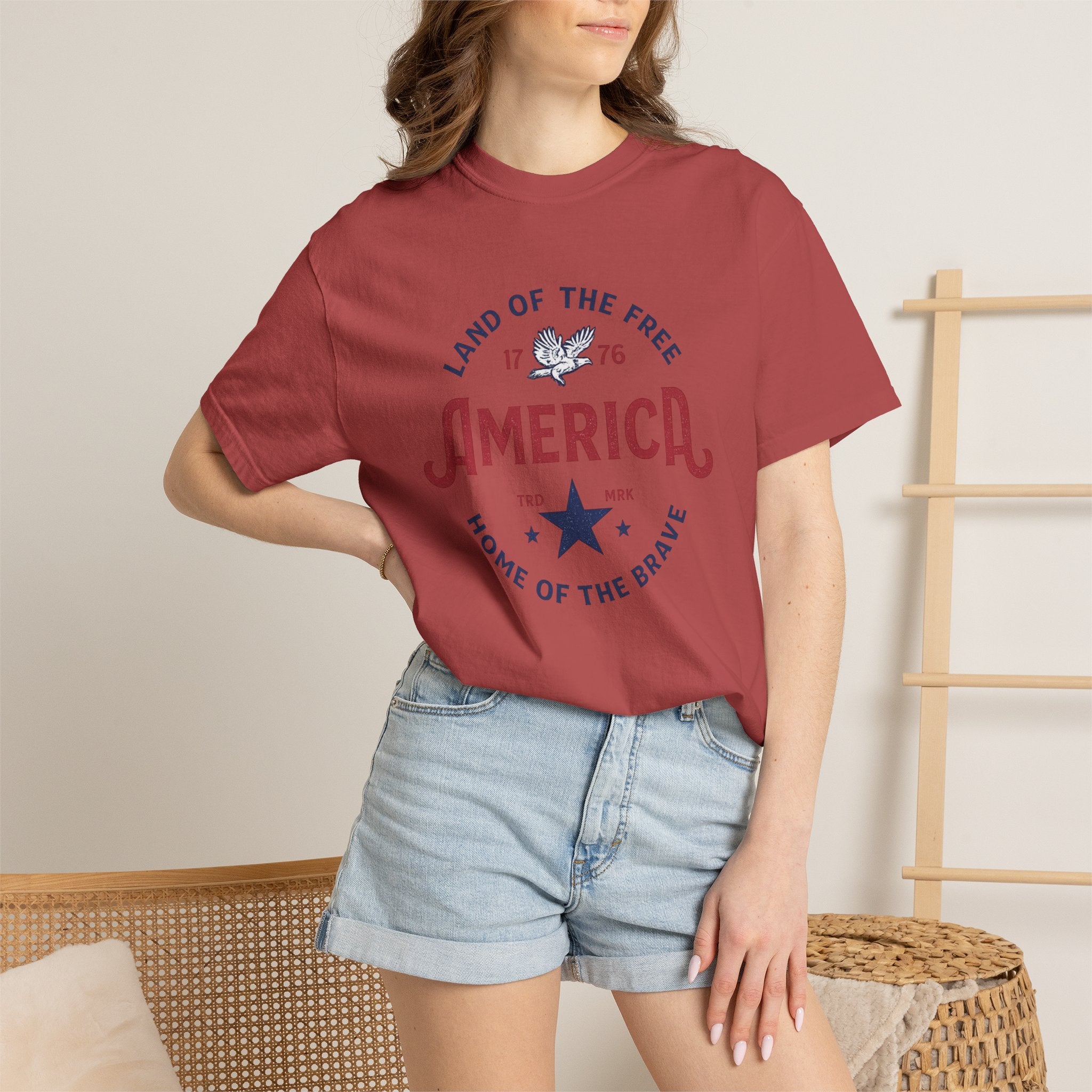 America Land of the Free Graphic T-Shirt — Patriotic 1776 Home of the Brave Tee