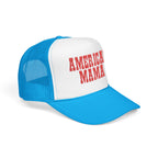 American Mama Trucker Hat - Vintage Red Distressed Foam Mesh Cap for Patriotic Moms