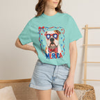T-Shirt | 'Merica Patriotic Dog Graphic Tee – American Flag Sunglasses & Bow Tie