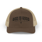 God Is Good Trucker Cap – Faith-Based Snapback Hat with Cross