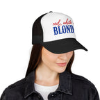Red, White & Blonde Trucker Hat — Patriotic Blonde Foam Trucker Hat