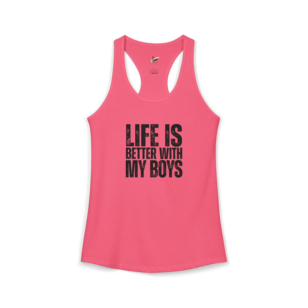 "Life is better with my boys" Mom, Women's Ideal Racerback Tank