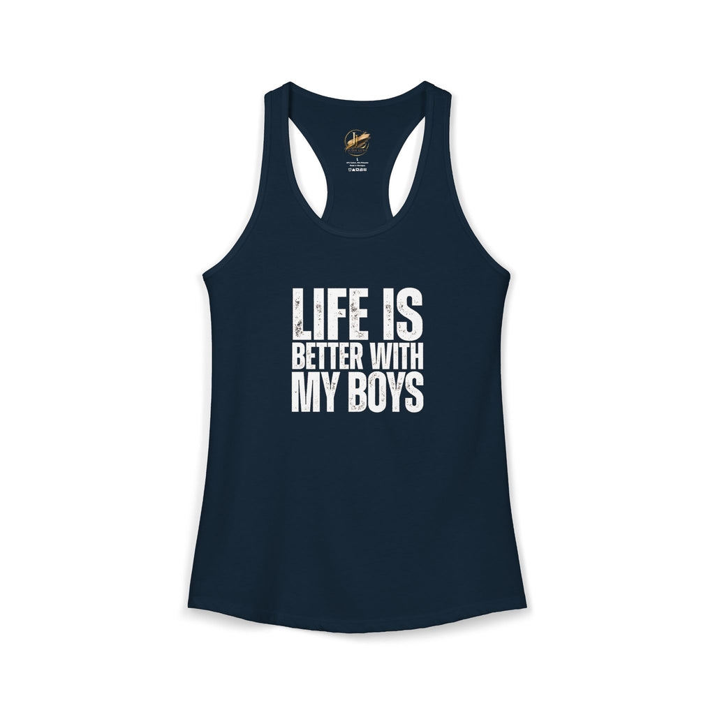 "Life is better with my boys" Mom, Women's Ideal Racerback Tank