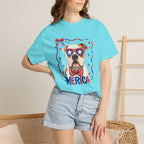 T-Shirt | 'Merica Patriotic Dog Graphic Tee – American Flag Sunglasses & Bow Tie