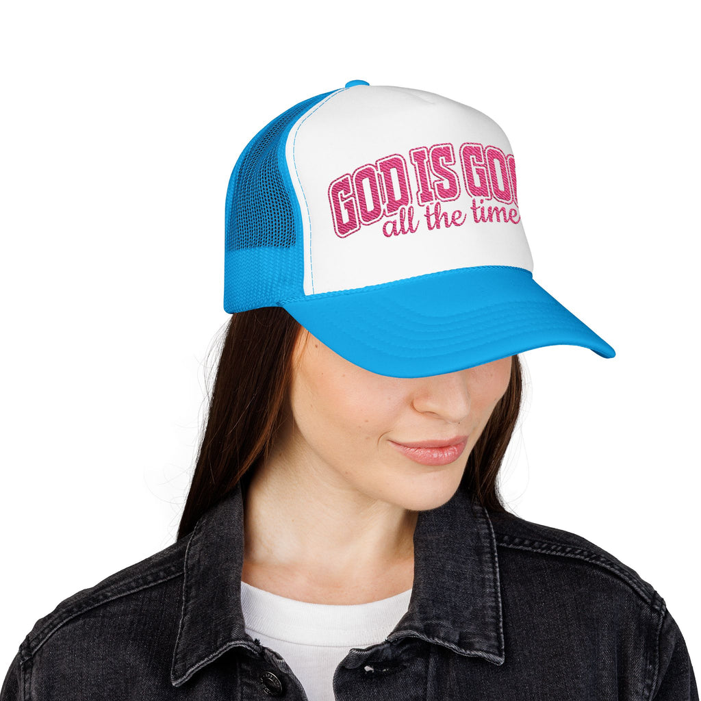 God Is Good Trucker Hat — Hot Pink Design