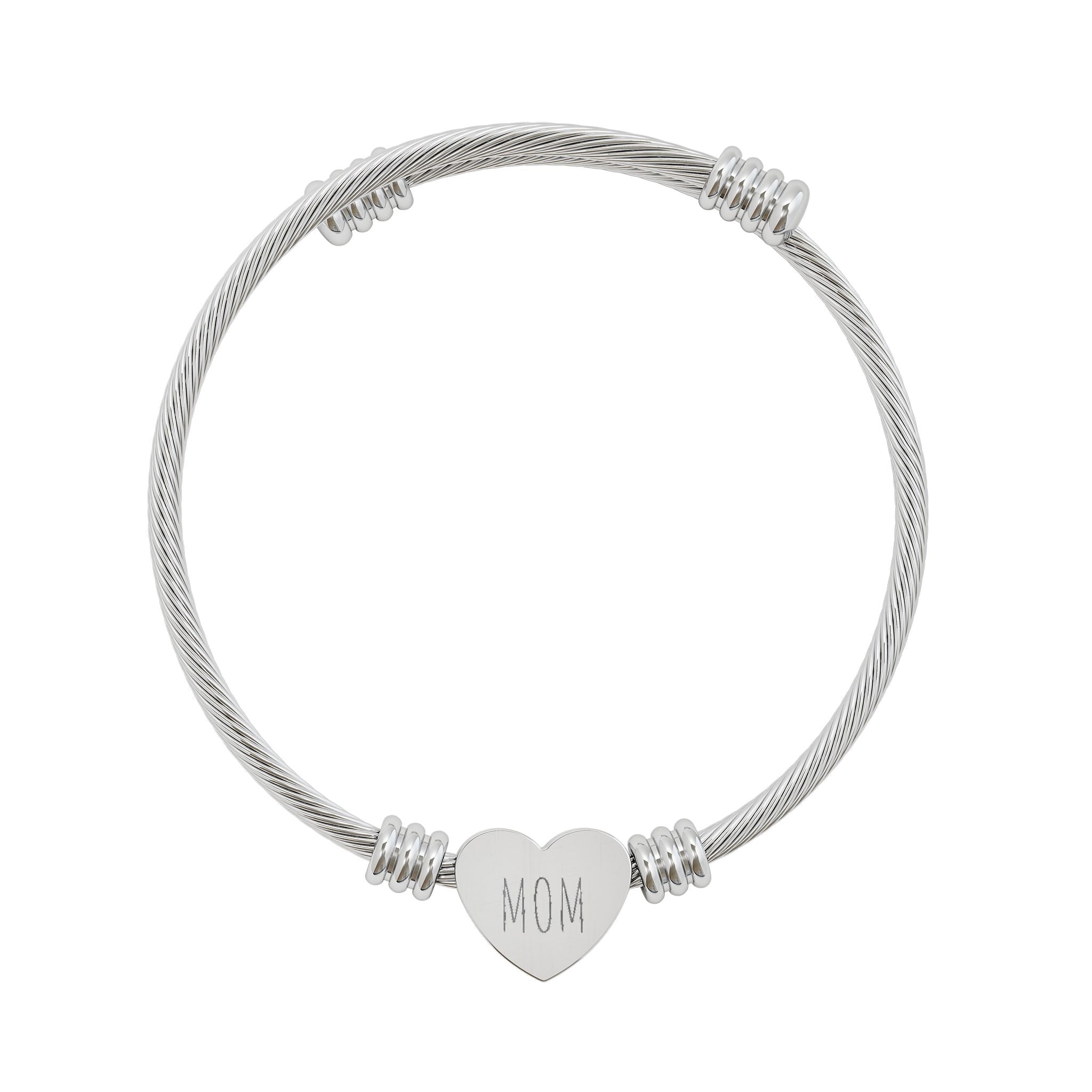 Customized Engravable Heart Cuff Bracelet — Personalized Initials Stainless Steel Bangle (Silver or Gold)