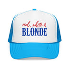 Red, White & Blonde Trucker Hat — Patriotic Blonde Foam Trucker Hat