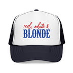 Red, White & Blonde Trucker Hat — Patriotic Blonde Foam Trucker Hat