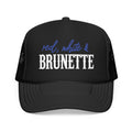 Red, White & Brunette Trucker Hat — Patriotic Foam Mesh Cap for Women