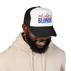 Red, White & Blonde Trucker Hat — Patriotic Blonde Foam Trucker Hat