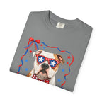 T-Shirt | 'Merica Patriotic Dog Graphic Tee – American Flag Sunglasses & Bow Tie