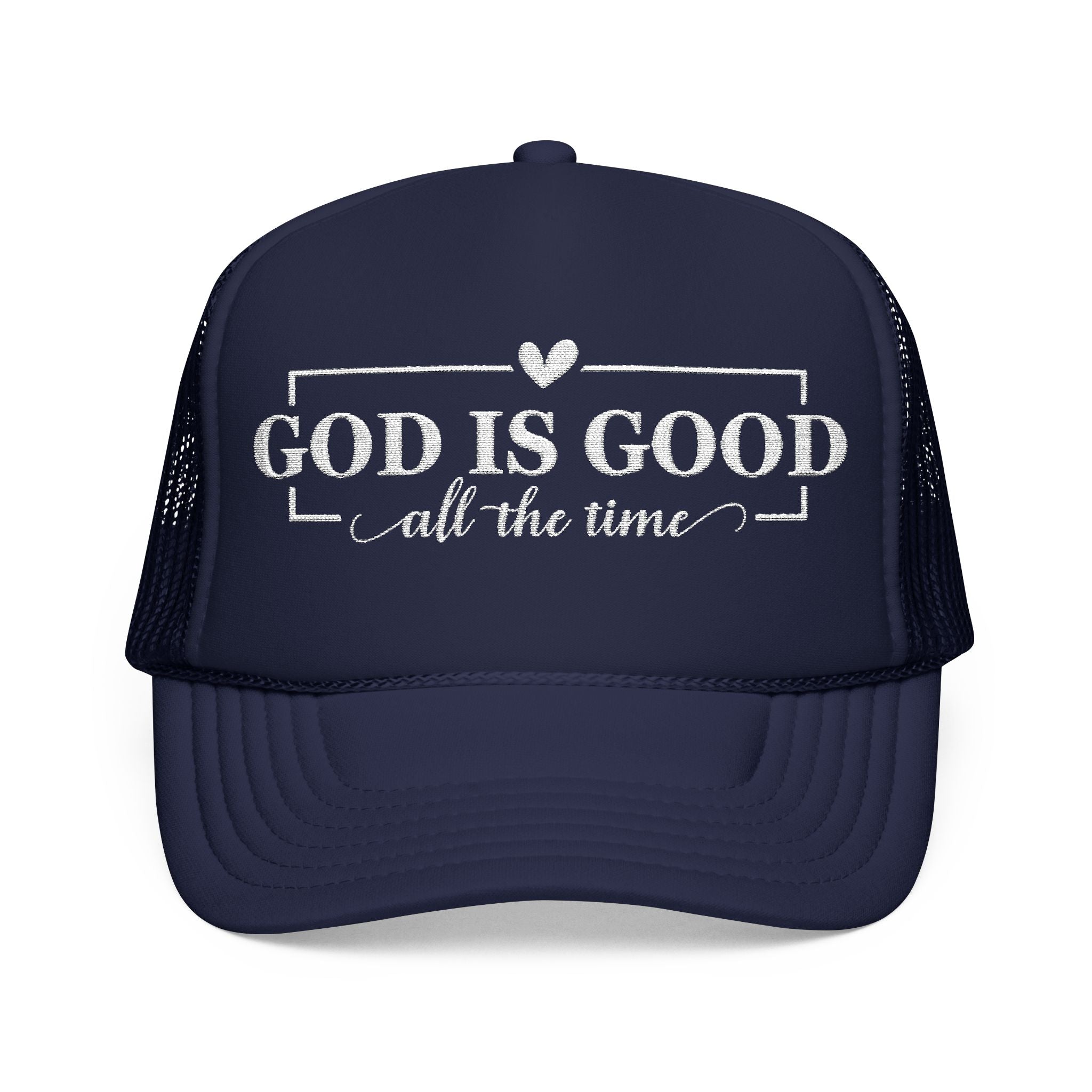 God Is Good Trucker Hat — White Design