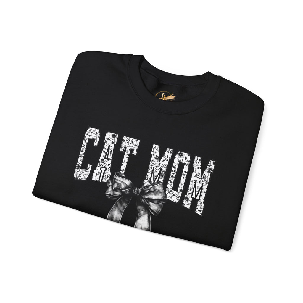 Cat Mom Crewneck Sweatshirt — Floral Lettering with Bow