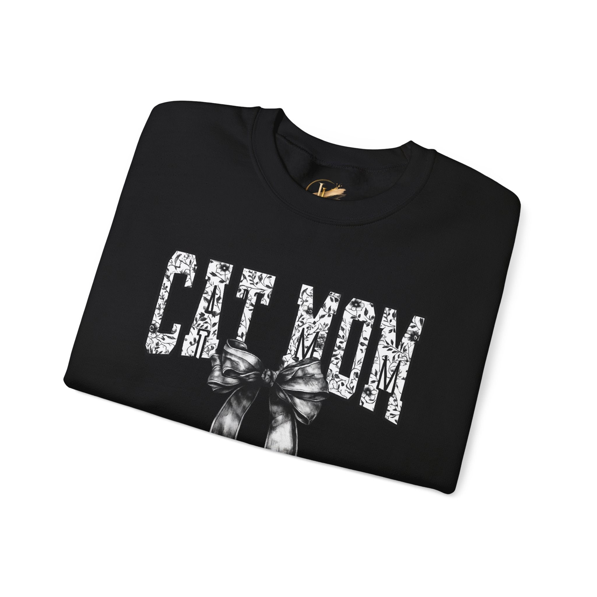 Cat Mom Crewneck Sweatshirt — Floral Lettering with Bow