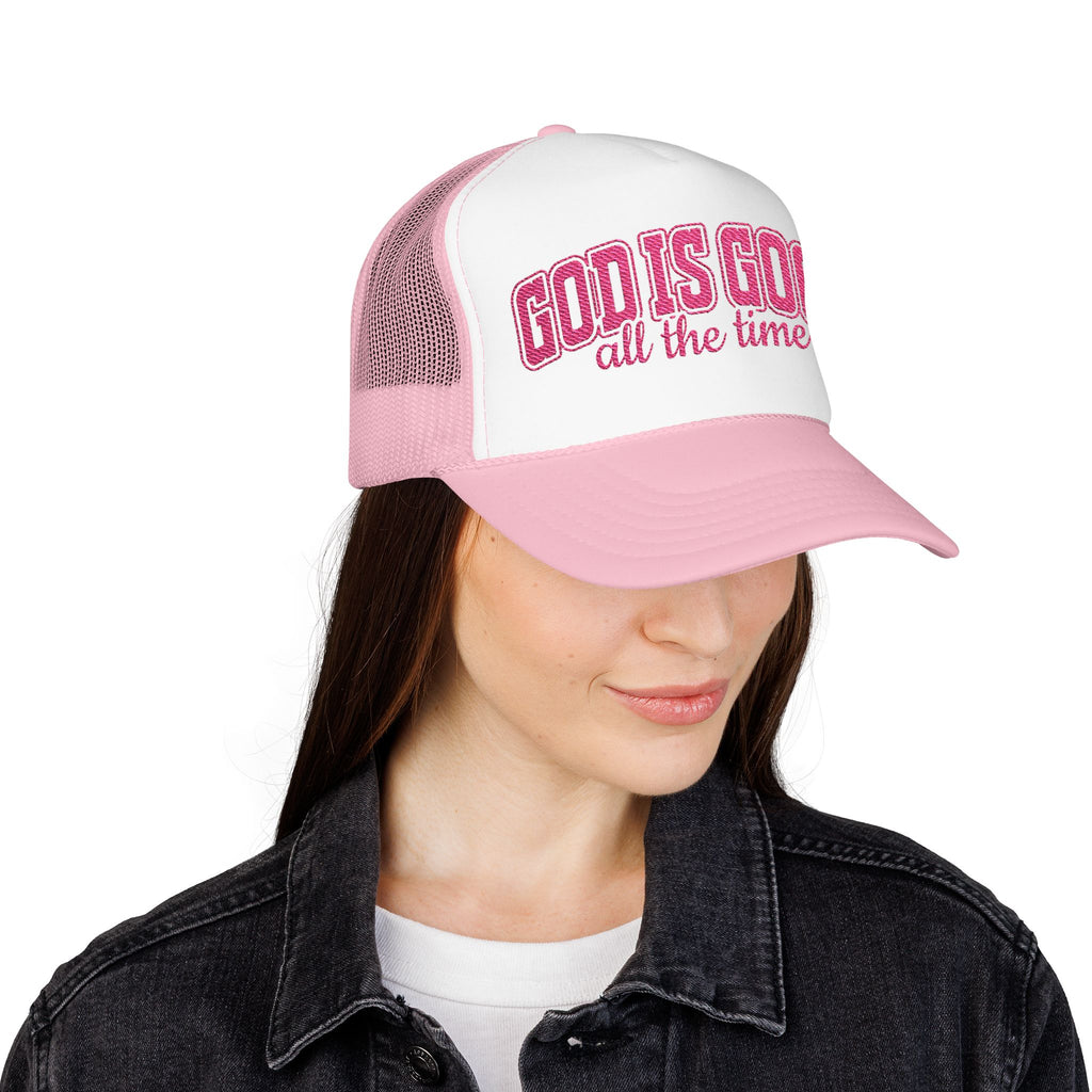 God Is Good Trucker Hat — Hot Pink Design