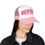 God Is Good Trucker Hat — Hot Pink Design