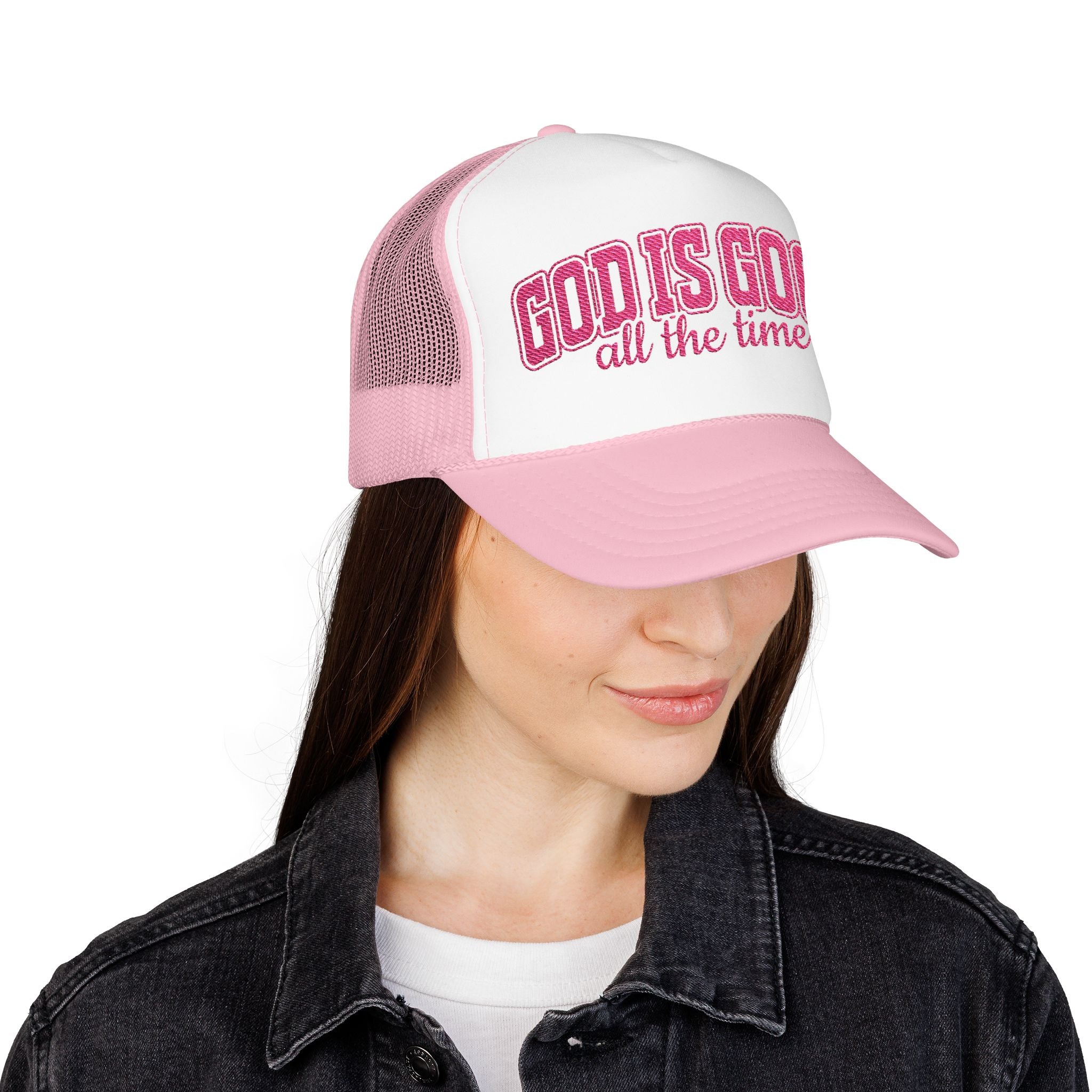 God Is Good Trucker Hat — Hot Pink Design