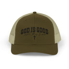 God Is Good Trucker Cap – Faith-Based Snapback Hat with Cross