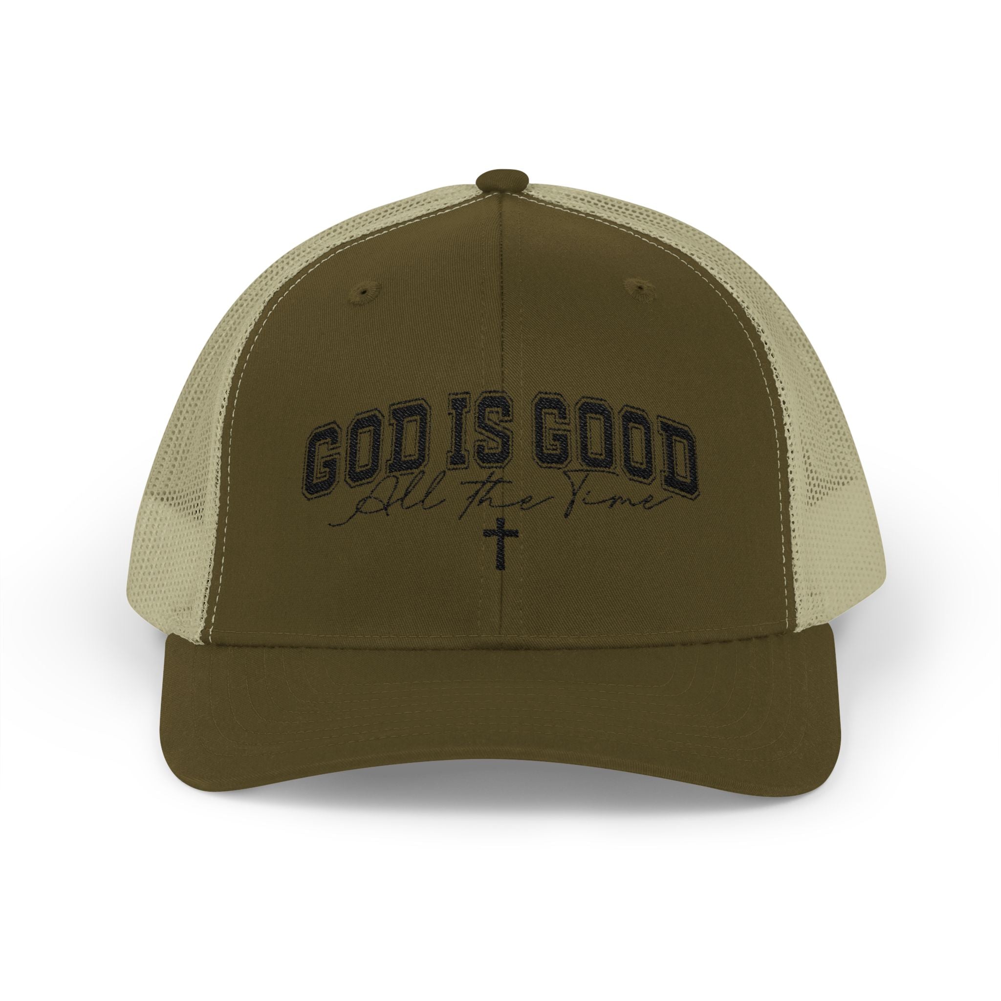 God Is Good Trucker Cap – Faith-Based Snapback Hat with Cross