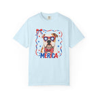 T-Shirt | 'Merica Patriotic Dog Graphic Tee – American Flag Sunglasses & Bow Tie