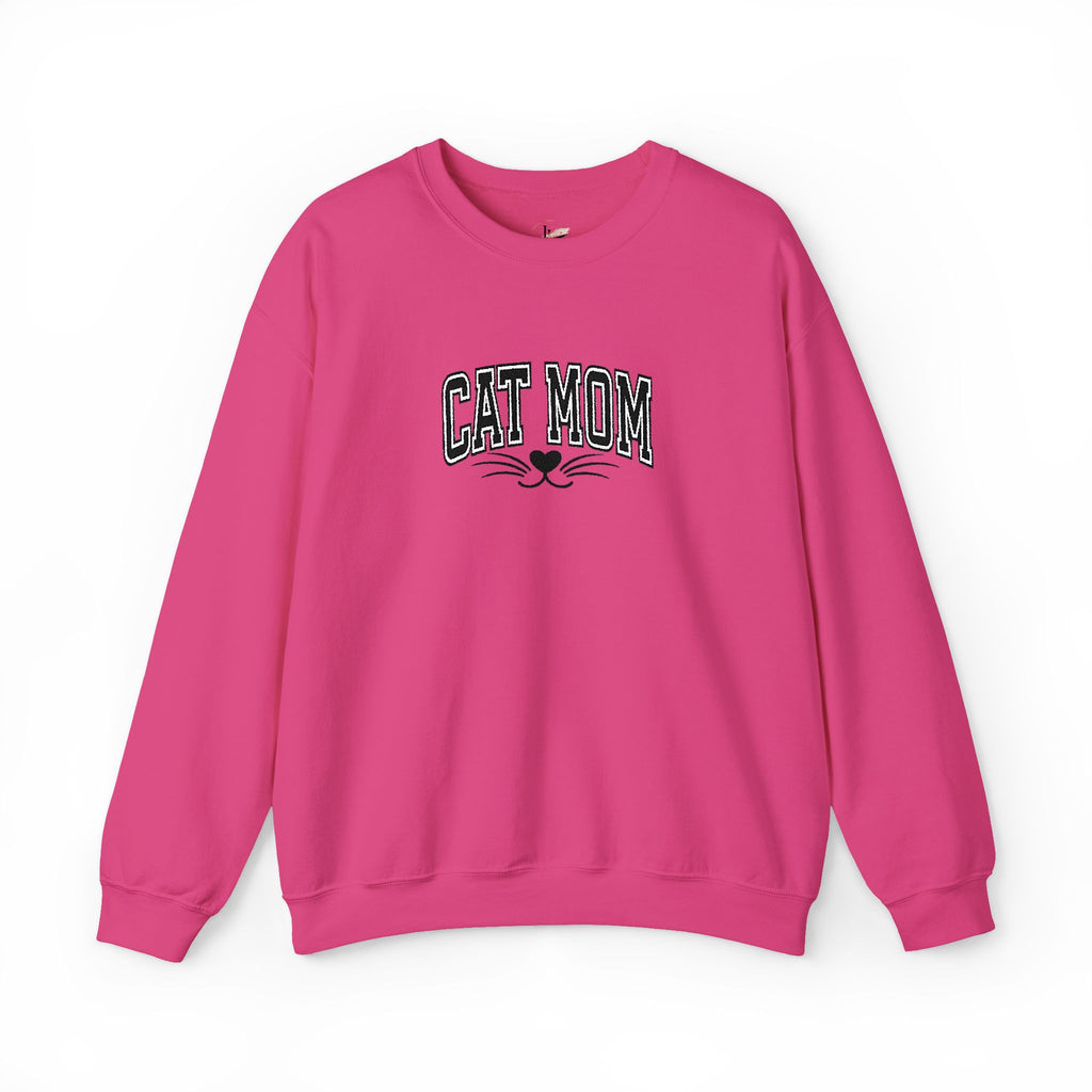 Cat Mom Crewneck Sweatshirt — Vintage Script Cat Face Graphic