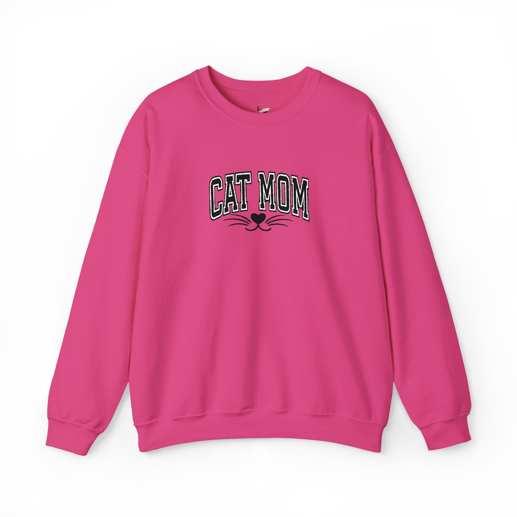 Cat Mom Crewneck Sweatshirt — Vintage Script Cat Face Graphic