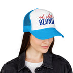 Red, White & Blonde Trucker Hat — Patriotic Blonde Foam Trucker Hat