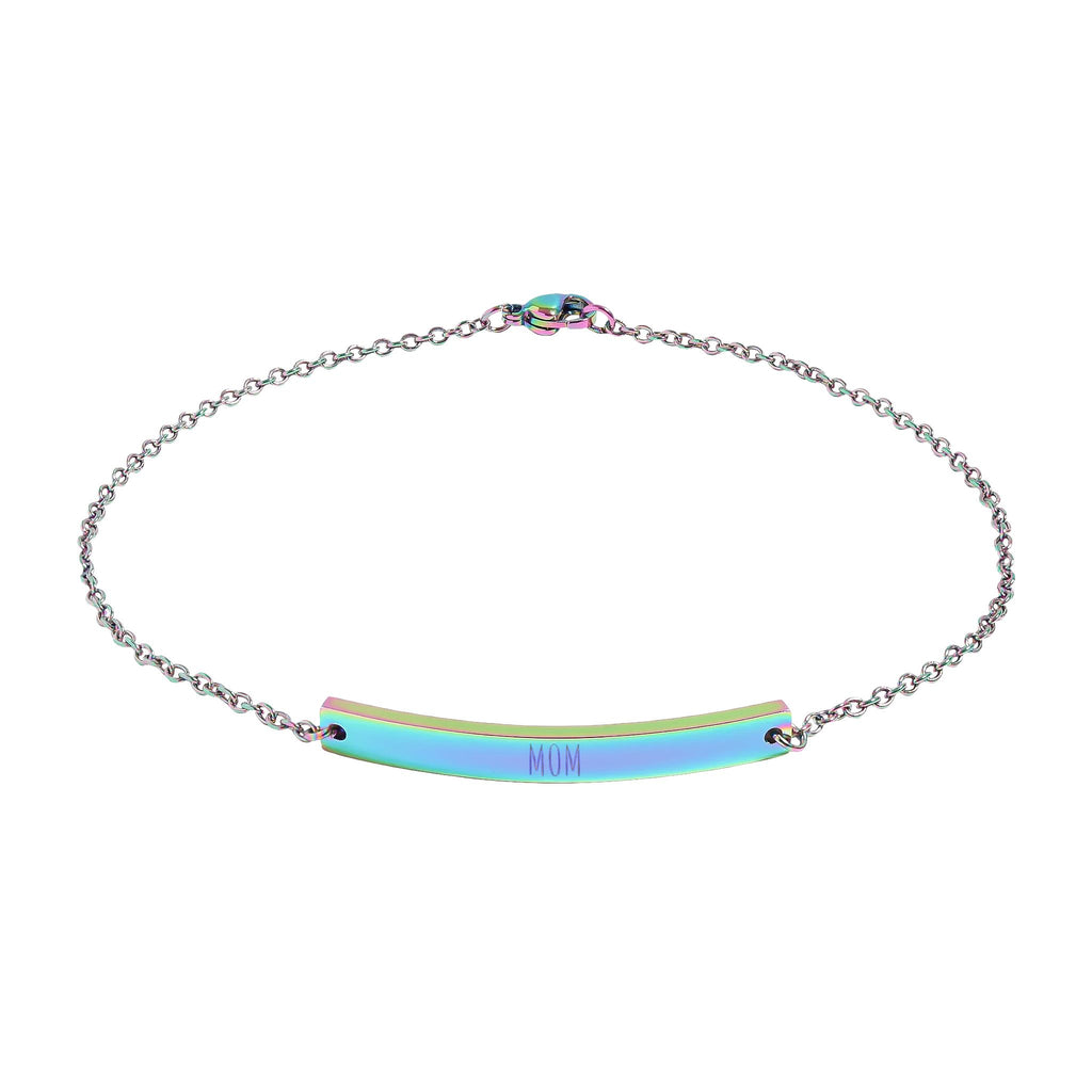 Custom Engravable Curved Bar Anklet — Personalized Minimalist Rose Gold or Black