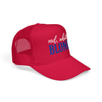 Red, White & Blonde Trucker Hat — Patriotic Blonde Foam Trucker Hat