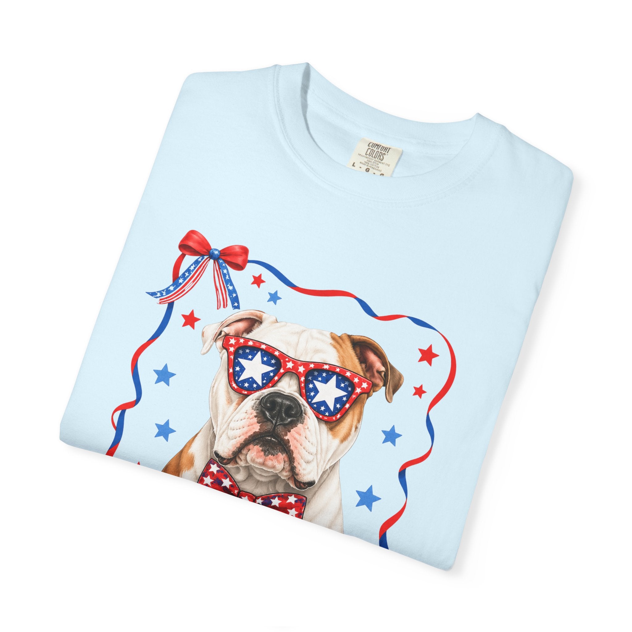 T-Shirt | 'Merica Patriotic Dog Graphic Tee – American Flag Sunglasses & Bow Tie