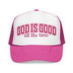 God Is Good Trucker Hat — Hot Pink Design