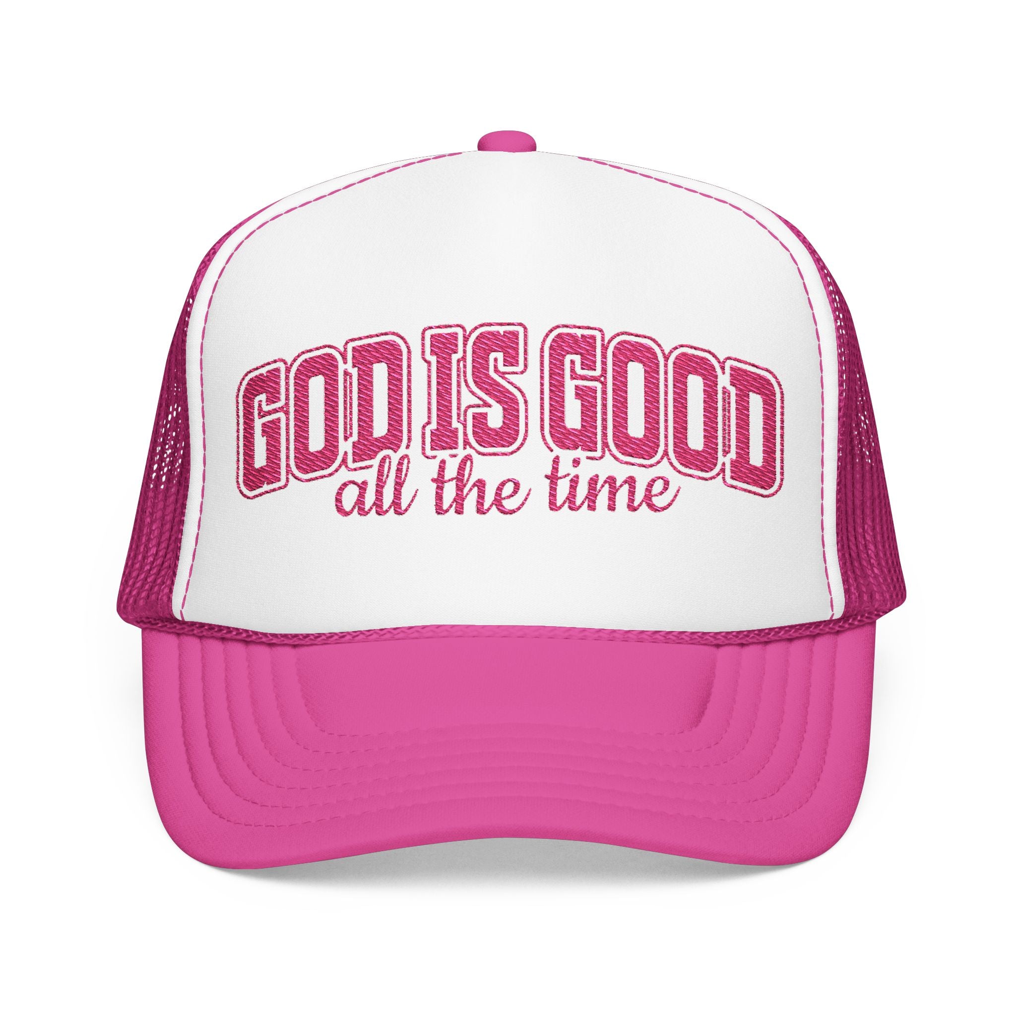 God Is Good Trucker Hat — Hot Pink Design
