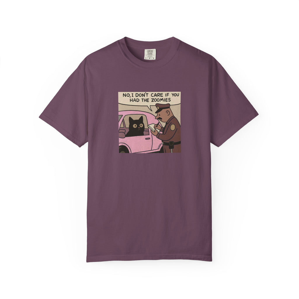 Funny Cat Cop T-Shirt — "No, I Don't Care If You Had The Zoomies" Graphic Tee