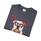 T-Shirt | 'Merica Patriotic Dog Graphic Tee – American Flag Sunglasses & Bow Tie