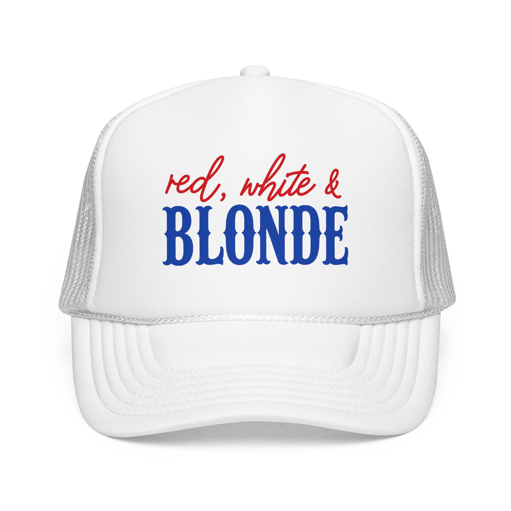 Red, White & Blonde Trucker Hat — Patriotic Blonde Foam Trucker Hat