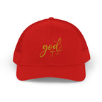 God Script Trucker Cap — Gold Sparkle Faith Snapback