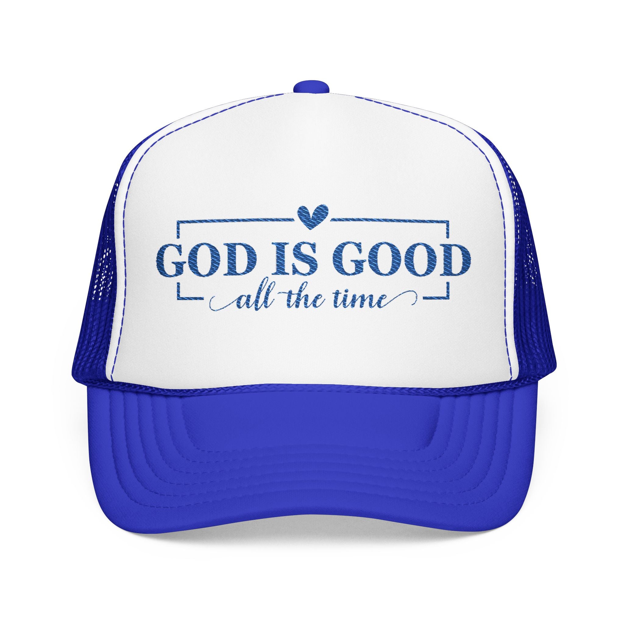 God Is Good Trucker Hat — Royal Blue Design