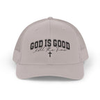 God Is Good Trucker Cap – Faith-Based Snapback Hat with Cross