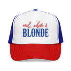 Red, White & Blonde Trucker Hat — Patriotic Blonde Foam Trucker Hat