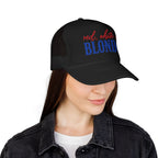 Red, White & Blonde Trucker Hat — Patriotic Blonde Foam Trucker Hat