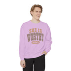 She Is Worthy Sweatshirt — Leopard Print Proverbs 31 Inspirational Pullover