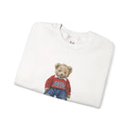 Crewneck Sweatshirt — Teddy Bear Wearing 'Jesus' Sweater Christian Graphic