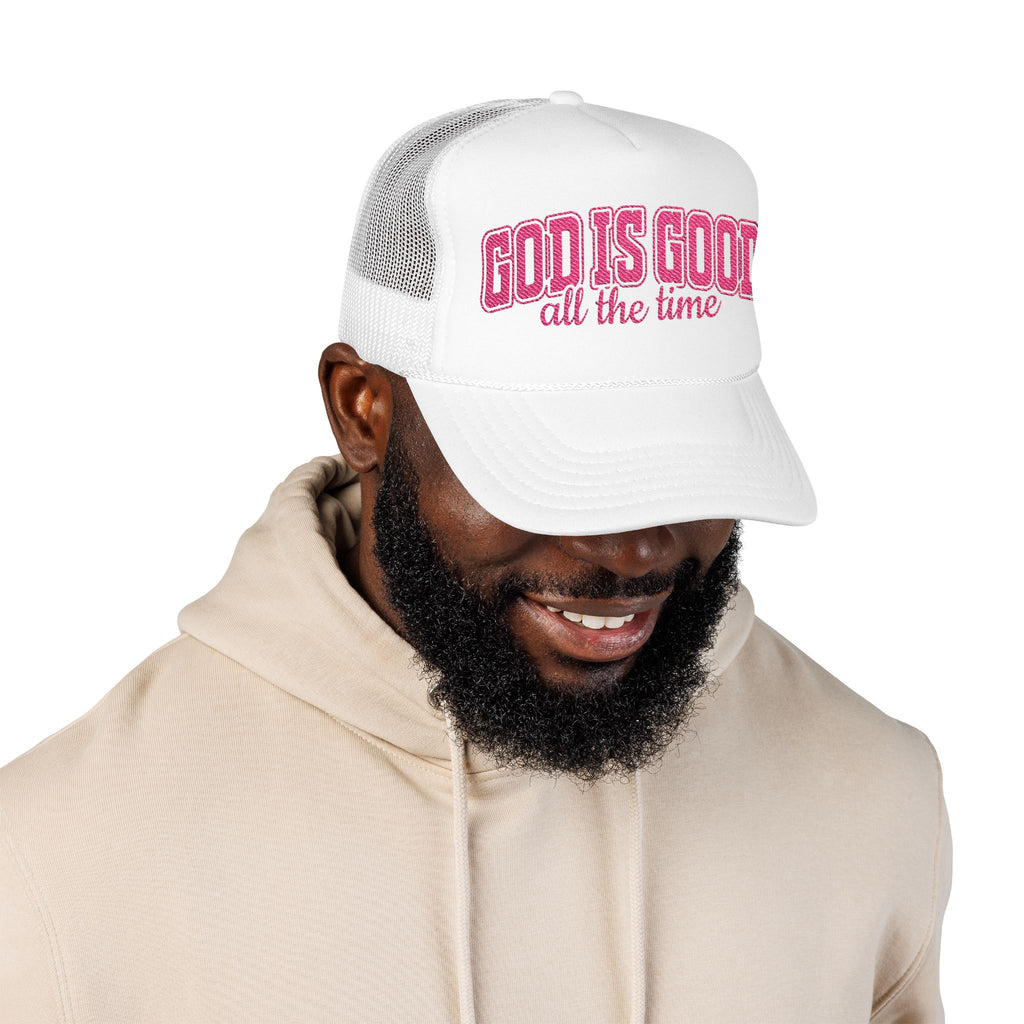 God Is Good Trucker Hat — Hot Pink Design
