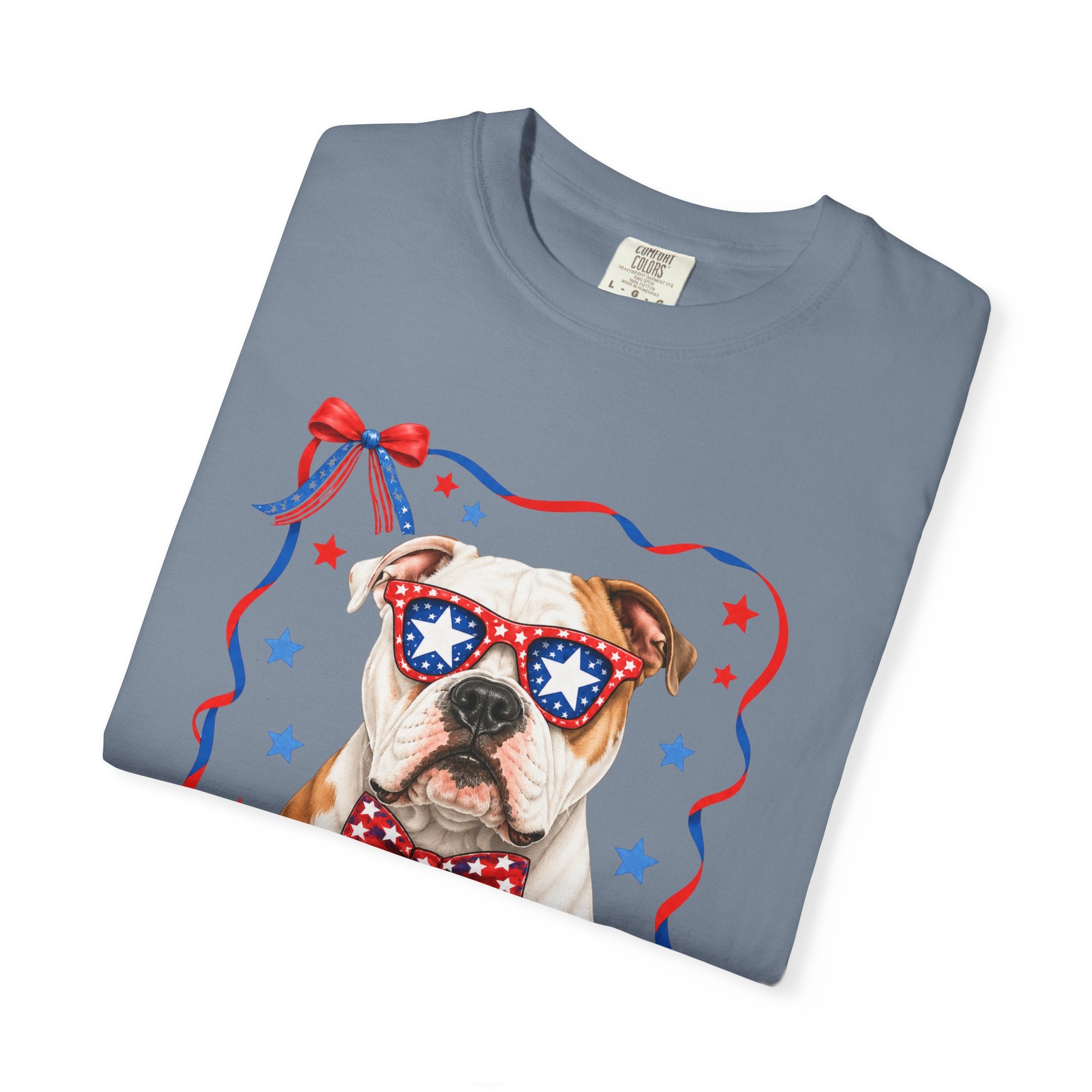 T-Shirt | 'Merica Patriotic Dog Graphic Tee – American Flag Sunglasses & Bow Tie